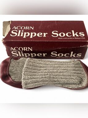 Vintage Acorn NASA Slipper Socks Unisex Wool Leather Sole Cloud Cushion 9-10